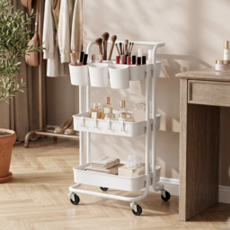 HOMCOM Three-Tier Home Trolley, with Handle and Wheels - White - thumbnail 8