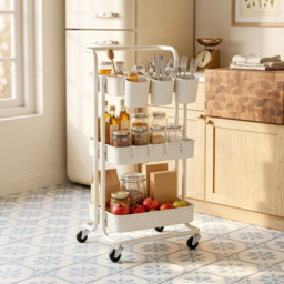 HOMCOM Three-Tier Home Trolley, with Handle and Wheels - White - thumbnail 9