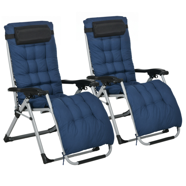 Outsunny 2 Piece Sun Lounger, Reclining Zero Gravity Sun Loungers with Cushions for Outdoor Patio, Blue - Aosom UK - image 1