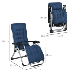 Outsunny 2 Piece Sun Lounger, Reclining Zero Gravity Sun Loungers with Cushions for Outdoor Patio, Blue - Aosom UK - thumbnail 3