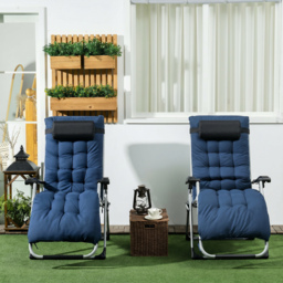 Outsunny 2 Piece Sun Lounger, Reclining Zero Gravity Sun Loungers with Cushions for Outdoor Patio, Blue - Aosom UK - thumbnail 2