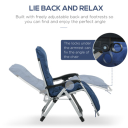 Outsunny 2 Piece Sun Lounger, Reclining Zero Gravity Sun Loungers with Cushions for Outdoor Patio, Blue - Aosom UK - thumbnail 4