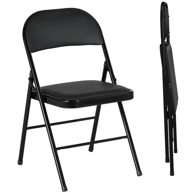 HOMCOM Padded Folding Chairs Set of 2 PU Leather Foldable Chairs with Cushioned Seat and Metal Frame for Home Office Dining, Black - Aosom UK - image 1