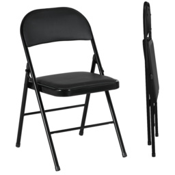 HOMCOM Padded Folding Chairs Set of 2 PU Leather Foldable Chairs with Cushioned Seat and Metal Frame for Home Office Dining, Black - Aosom UK