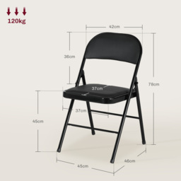 HOMCOM Padded Folding Chairs Set of 2 PU Leather Foldable Chairs with Cushioned Seat and Metal Frame for Home Office Dining, Black - Aosom UK - thumbnail 3