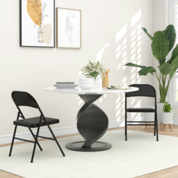 HOMCOM Padded Folding Chairs Set of 2 PU Leather Foldable Chairs with Cushioned Seat and Metal Frame for Home Office Dining, Black - Aosom UK - thumbnail 2
