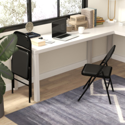 HOMCOM Padded Folding Chairs Set of 2 PU Leather Foldable Chairs with Cushioned Seat and Metal Frame for Home Office Dining, Black - Aosom UK - thumbnail 7