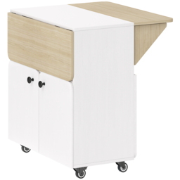 HOMCOM Folding Dining Table, Rolling Drop Leaf Table with Hidden Shelf & Cabinet for Dining Room, Small Spaces, White - thumbnail 1