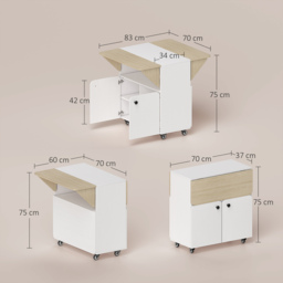 HOMCOM Folding Dining Table, Rolling Drop Leaf Table with Hidden Shelf & Cabinet for Dining Room, Small Spaces, White - thumbnail 3