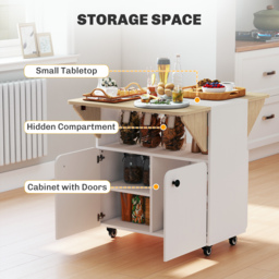 HOMCOM Folding Dining Table, Rolling Drop Leaf Table with Hidden Shelf & Cabinet for Dining Room, Small Spaces, White - thumbnail 6