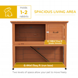 PawHut 2 Tier Antiseptic Wood Rabbit Hutch with Run Outdoor Orange - Aosom UK - thumbnail 5