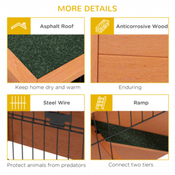 PawHut 2 Tier Antiseptic Wood Rabbit Hutch with Run Outdoor Orange - Aosom UK - thumbnail 7