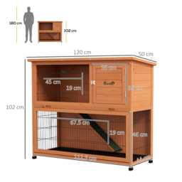 PawHut 2 Tier Antiseptic Wood Rabbit Hutch with Run Outdoor Orange - Aosom UK - thumbnail 3
