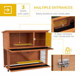 PawHut 2 Tier Antiseptic Wood Rabbit Hutch with Run Outdoor Orange - Aosom UK - thumbnail 4