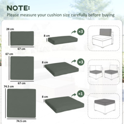 Outsunny Rattan Garden Wicker Patio Furniture Cushion Cover Sofa Cover Replacement - COVER ONLY, Grey - Aosom UK - thumbnail 3