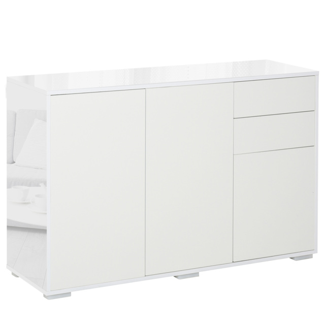 HOMCOM High Gloss Side Cabinet with 50kg Capacity Push Open Kitchen Sideboard Cabinet with 2 Drawers 2 Cabinets, White - Aosom UK - image 1