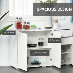 HOMCOM High Gloss Side Cabinet with 50kg Capacity Push Open Kitchen Sideboard Cabinet with 2 Drawers 2 Cabinets, White - Aosom UK - thumbnail 5