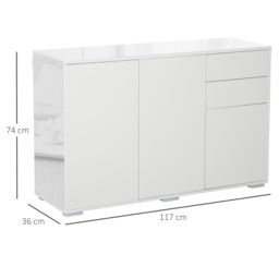 HOMCOM High Gloss Side Cabinet with 50kg Capacity Push Open Kitchen Sideboard Cabinet with 2 Drawers 2 Cabinets, White - Aosom UK - thumbnail 3