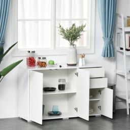 HOMCOM High Gloss Side Cabinet with 50kg Capacity Push Open Kitchen Sideboard Cabinet with 2 Drawers 2 Cabinets, White - Aosom UK - thumbnail 4