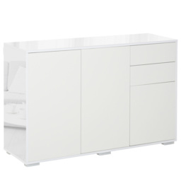 HOMCOM High Gloss Side Cabinet with 50kg Capacity Push Open Kitchen Sideboard Cabinet with 2 Drawers 2 Cabinets, White - Aosom UK