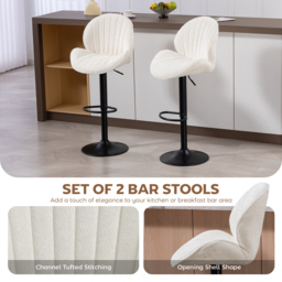 HOMCOM Bar Stools Set of 2, Swivel Barstools with Back, Adjustable Height and Footrest for Kitchen Island, Dining Room, Cream - thumbnail 4