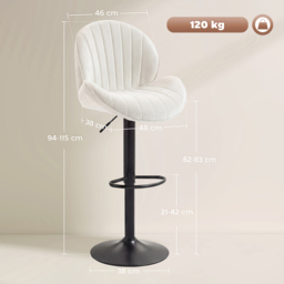 HOMCOM Bar Stools Set of 2, Swivel Barstools with Back, Adjustable Height and Footrest for Kitchen Island, Dining Room, Cream - thumbnail 3