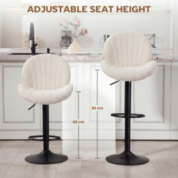 HOMCOM Bar Stools Set of 2, Swivel Barstools with Back, Adjustable Height and Footrest for Kitchen Island, Dining Room, Cream - thumbnail 5