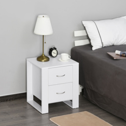 HOMCOM Bedside Table Set of 2 with 2 Drawers, Nightstands with Handles and Elevated Base, Side Tables for Bedroom, Living Room, White - thumbnail 6
