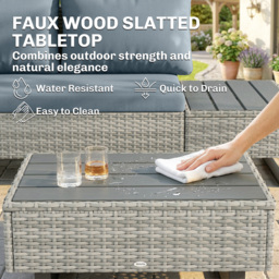 Outsunny 5 Seater Rattan Garden Furniture Set, L Shaped Garden Corner Sofa, Adjustable Back, Faux Wood Tables, Grey - thumbnail 6
