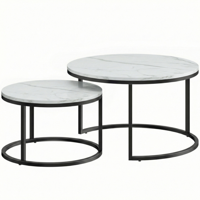 HOMCOM Set of Two Marble-Effect Stacking Tables - White - image 1