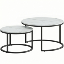 HOMCOM Set of Two Marble-Effect Stacking Tables - White - thumbnail 1
