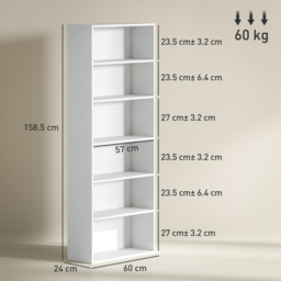 HOMCOM Six Shelf Bookcase - White - thumbnail 3