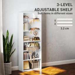 HOMCOM Six Shelf Bookcase - White - thumbnail 5