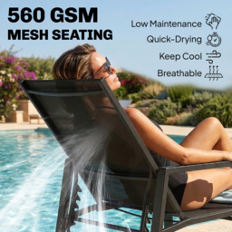 Outsunny Sun Loungers Set of 2 Retractable Footrest 5-Position Adjustable Steel Frame for Beach, Porch, Patio, Camping, Black - thumbnail 6