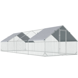 PawHut Chicken Run Galvanised Walk-in Chicken Coop Hen Poultry House Cage Rabbit Hutch with Water-Resist Cover, 3 x 8 x 2m - Aosom UK - thumbnail 1