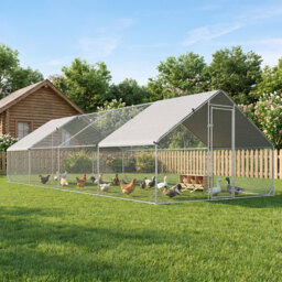 PawHut Chicken Run Galvanised Walk-in Chicken Coop Hen Poultry House Cage Rabbit Hutch with Water-Resist Cover, 3 x 8 x 2m - Aosom UK - thumbnail 8