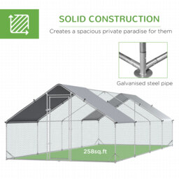 PawHut Chicken Run Galvanised Walk-in Chicken Coop Hen Poultry House Cage Rabbit Hutch with Water-Resist Cover, 3 x 8 x 2m - Aosom UK - thumbnail 6