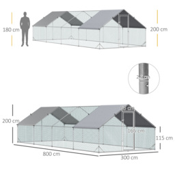 PawHut Chicken Run Galvanised Walk-in Chicken Coop Hen Poultry House Cage Rabbit Hutch with Water-Resist Cover, 3 x 8 x 2m - Aosom UK - thumbnail 3
