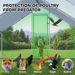 PawHut Chicken Run Galvanised Walk-in Chicken Coop Hen Poultry House Cage Rabbit Hutch with Water-Resist Cover, 3 x 8 x 2m - Aosom UK - thumbnail 7