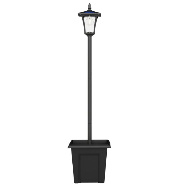 Outsunny Garden Solar Lamp Post Light, Waterproof LED Solar Light Post with Planter, Black - image 1