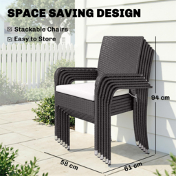 Outsunny 7 Piece Rattan Garden Furniture Set, 6 Seater Garden Table and 6 Stackable Chairs with Extendable Acacia Wood Tabletop - thumbnail 7