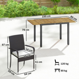 Outsunny 7 Piece Rattan Garden Furniture Set, 6 Seater Garden Table and 6 Stackable Chairs with Extendable Acacia Wood Tabletop - thumbnail 3