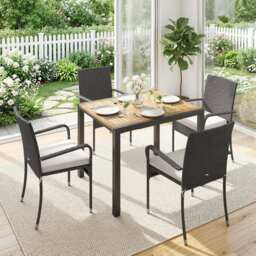 Outsunny 7 Piece Rattan Garden Furniture Set, 6 Seater Garden Table and 6 Stackable Chairs with Extendable Acacia Wood Tabletop - thumbnail 9