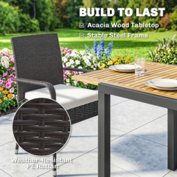 Outsunny 7 Piece Rattan Garden Furniture Set, 6 Seater Garden Table and 6 Stackable Chairs with Extendable Acacia Wood Tabletop - thumbnail 6