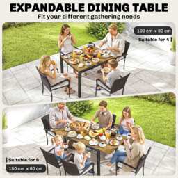 Outsunny 7 Piece Rattan Garden Furniture Set, 6 Seater Garden Table and 6 Stackable Chairs with Extendable Acacia Wood Tabletop - thumbnail 5