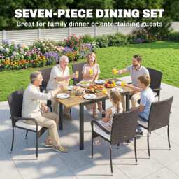 Outsunny 7 Piece Rattan Garden Furniture Set, 6 Seater Garden Table and 6 Stackable Chairs with Extendable Acacia Wood Tabletop - thumbnail 4