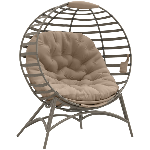 Outsunny 2 Seater Egg Chair with Soft Cushion, Steel Frame and Side Pocket, Garden Patio Basket Chair for Indoor, Outdoor, Brown - Aosom UK - image 1