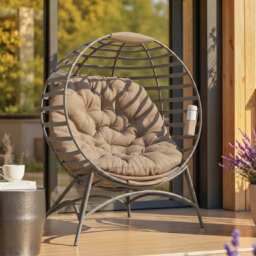 Outsunny 2 Seater Egg Chair with Soft Cushion, Steel Frame and Side Pocket, Garden Patio Basket Chair for Indoor, Outdoor, Brown - Aosom UK - thumbnail 2