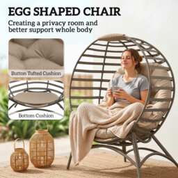Outsunny 2 Seater Egg Chair with Soft Cushion, Steel Frame and Side Pocket, Garden Patio Basket Chair for Indoor, Outdoor, Brown - Aosom UK - thumbnail 5