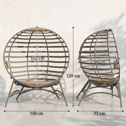 Outsunny 2 Seater Egg Chair with Soft Cushion, Steel Frame and Side Pocket, Garden Patio Basket Chair for Indoor, Outdoor, Brown - Aosom UK - thumbnail 3